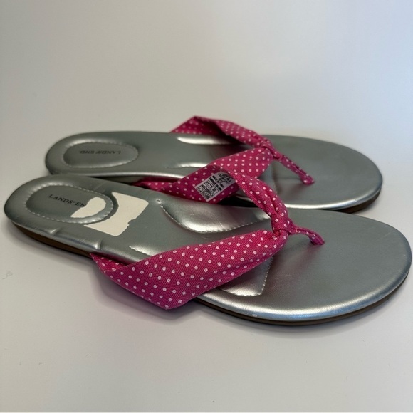 Lands' End Women’s Sandals Size 8B Silver Pink Polka Dot Thong Flip Flop - Picture 5 of 13
